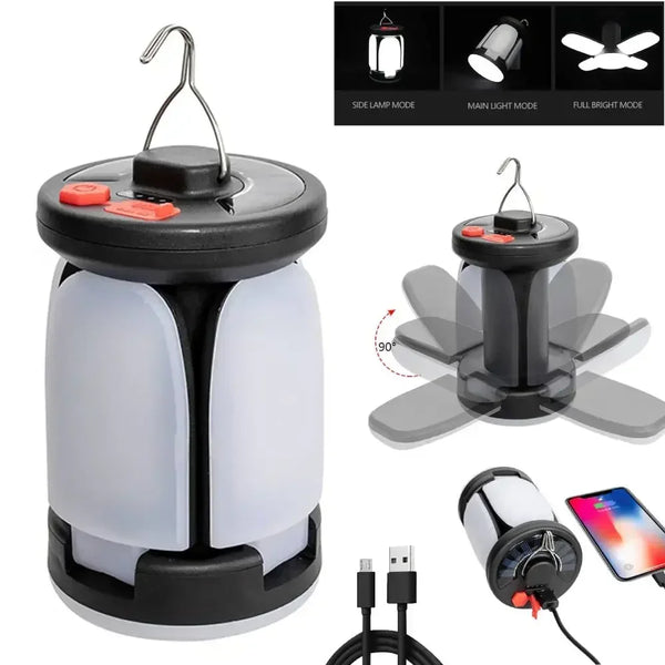 Solar LED Camping Lantern Rechargeable Power Bank Foldable Light Modes