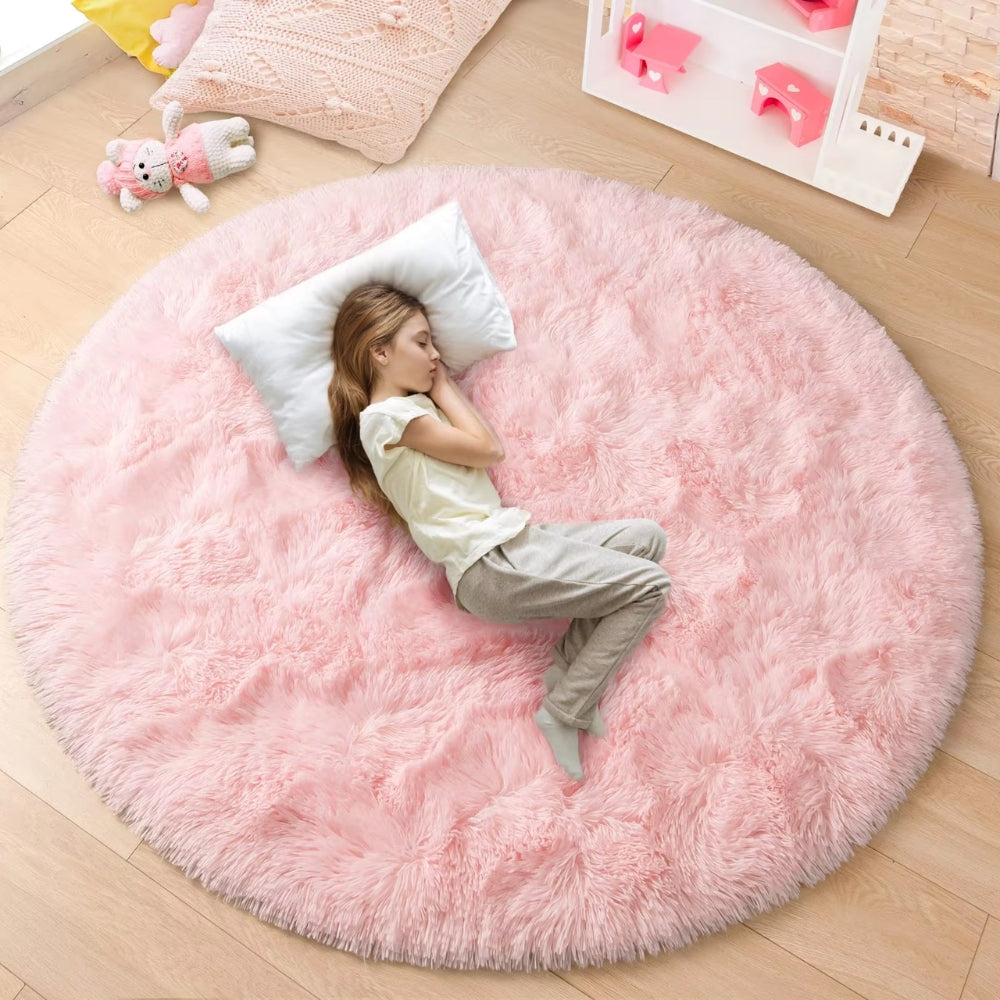 Ultra Soft Fluffy Round Shaggy Rug Carpet for Kids Bedroom