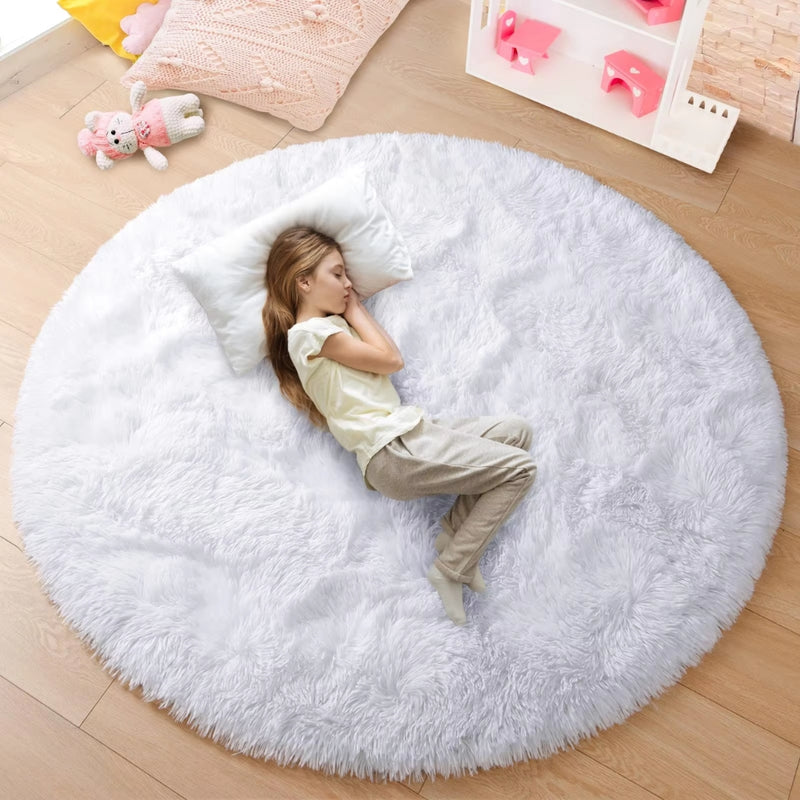 Ultra Soft Fluffy Round Shaggy Rug Carpet for Kids Bedroom
