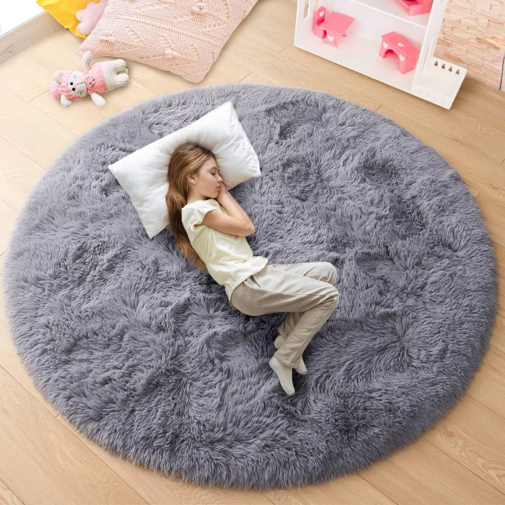 Ultra Soft Fluffy Round Shaggy Rug Carpet for Kids Bedroom