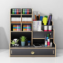 Wooden Desk Organiser DIY Desktop Tidy Pen Holder with Drawer