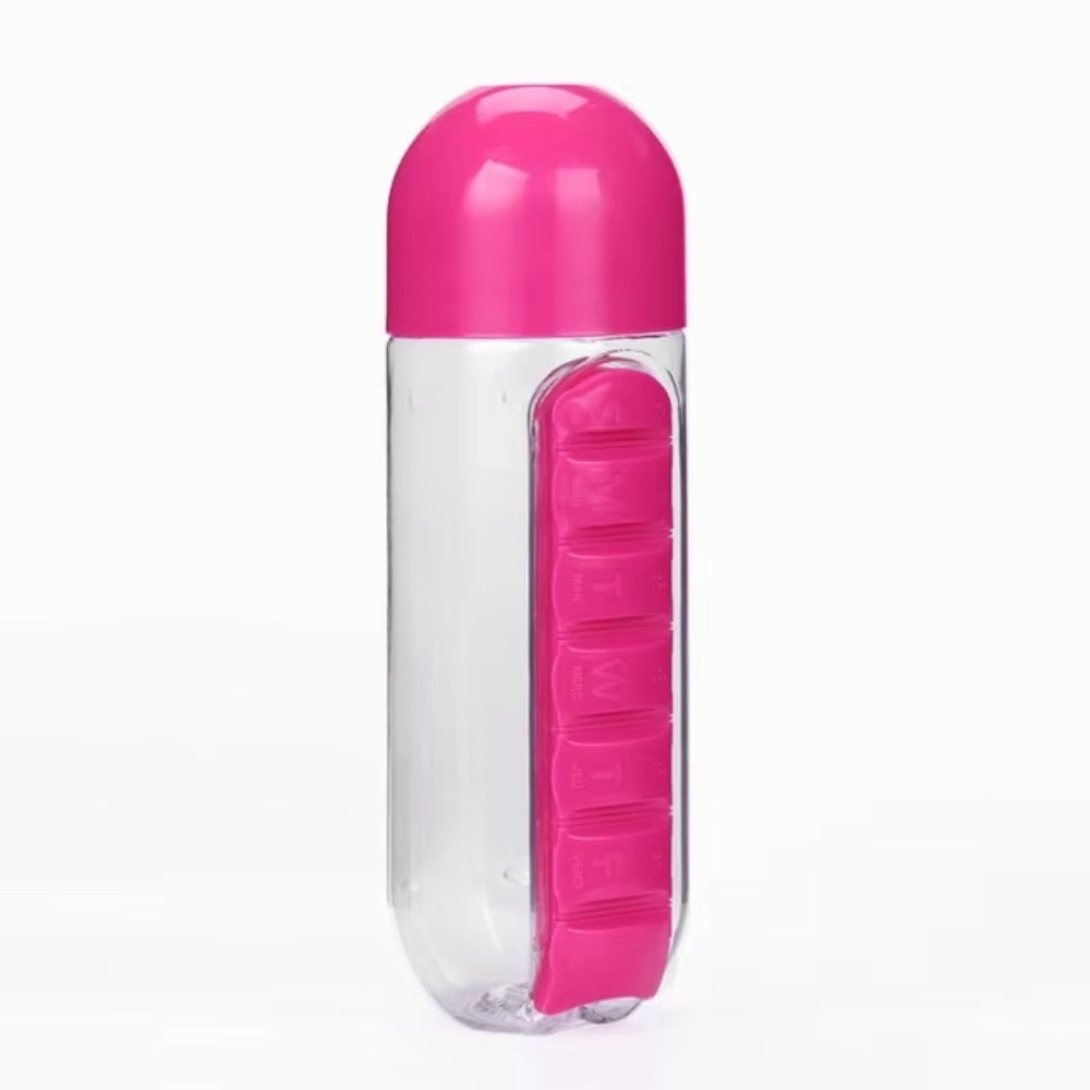2 in 1 600ml 7 Grids Medicine Box Water Cup Sports Plastic Bottle