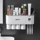Wall Mounted No-Drill Toothbrush Holder with Toothpaste Squeezer & Storage Rack