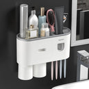 Wall Mounted No-Drill Toothbrush Holder with Toothpaste Squeezer & Storage Rack