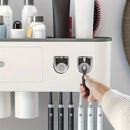 Wall Mounted No-Drill Toothbrush Holder with Toothpaste Squeezer & Storage Rack