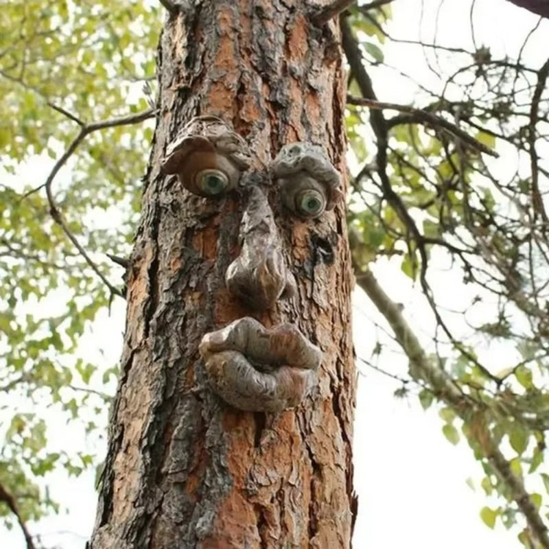 Funny Yard Art Tree Decor Outdoor Tree Face Statues Old Man Tree Hugger Bark Ghost Face