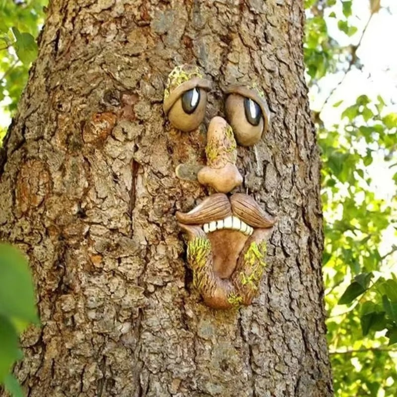 Funny Yard Art Tree Decor Outdoor Tree Face Statues Old Man Tree Hugger Bark Ghost Face