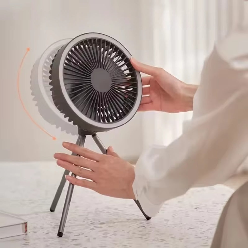 10000mAh Rechargeable Camping Fan with Power Bank & LED Light