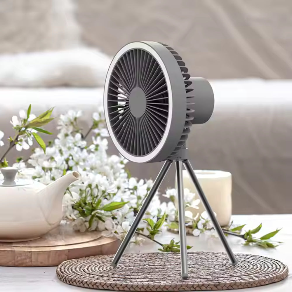 10000mAh Rechargeable Camping Fan with Power Bank & LED Light