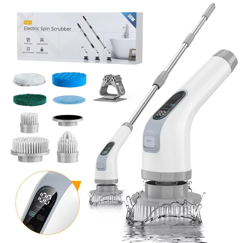Cordless Electric Cleaning Brush with 7 Heads for Bathroom and Kitchen