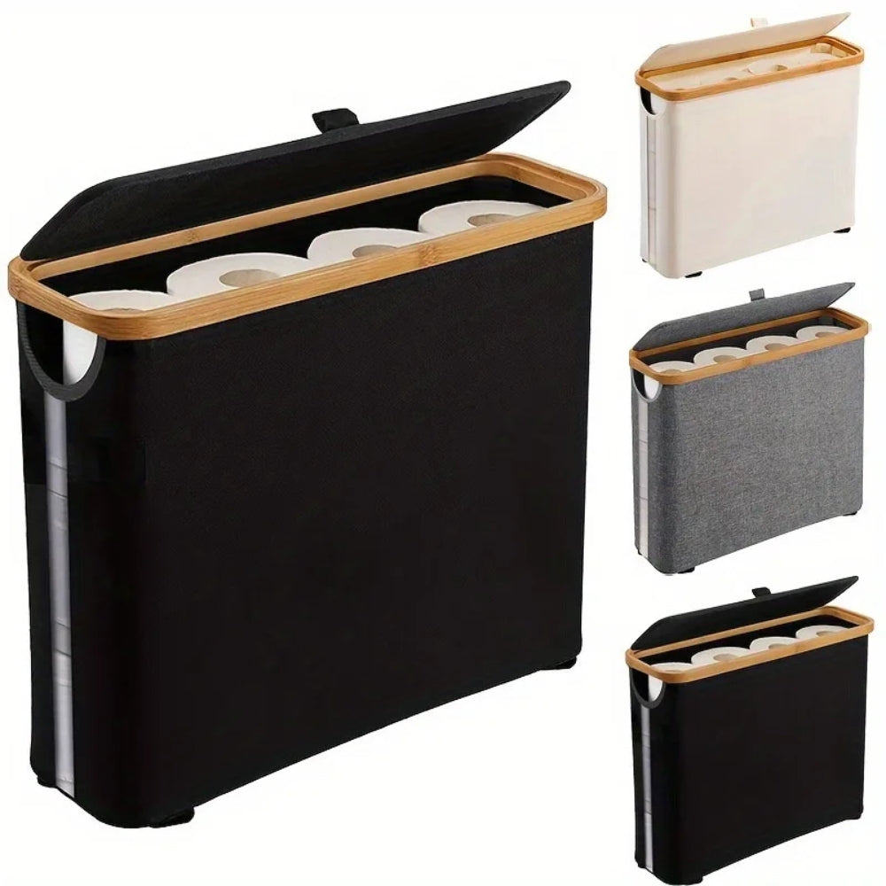 Large Capacity Toilet Rolls Paper Storage Basket with Lid for Bathroom Organizer