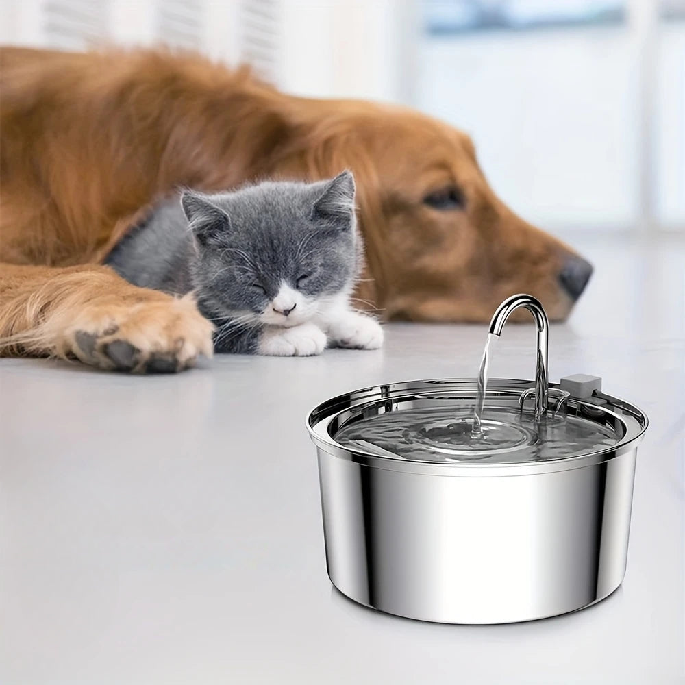 Stainless Steel Pet Water Feeder Cat Dog Automatic Filter Fountain