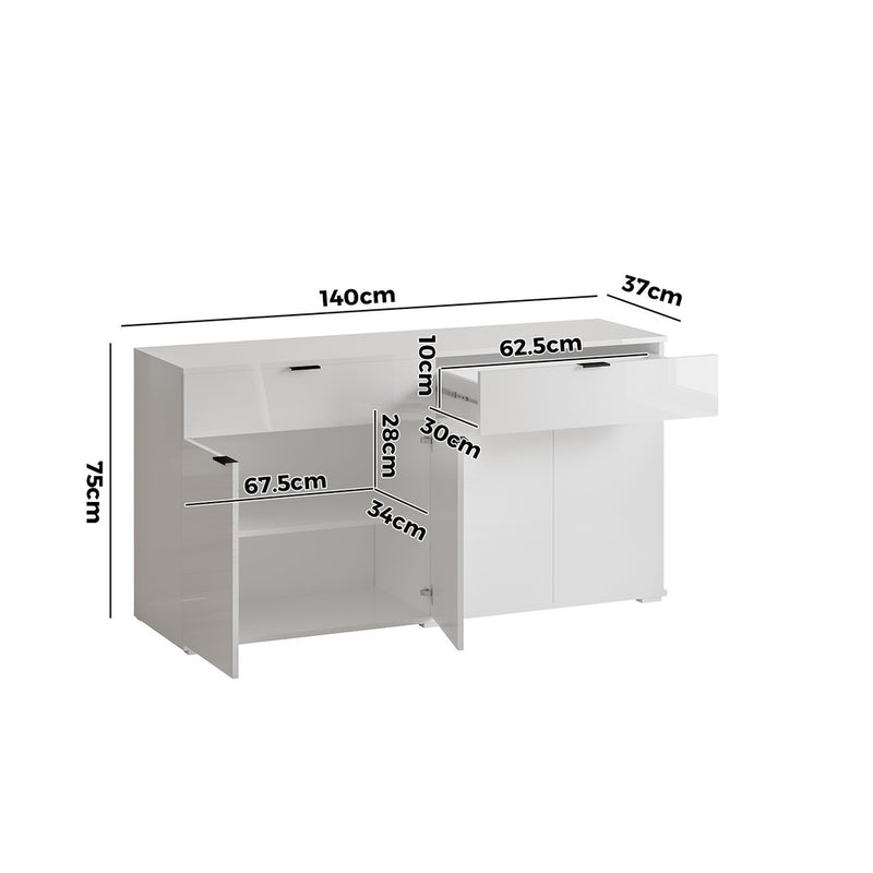White High Gloss Sideboard with 4 Doors and 2 Drawers