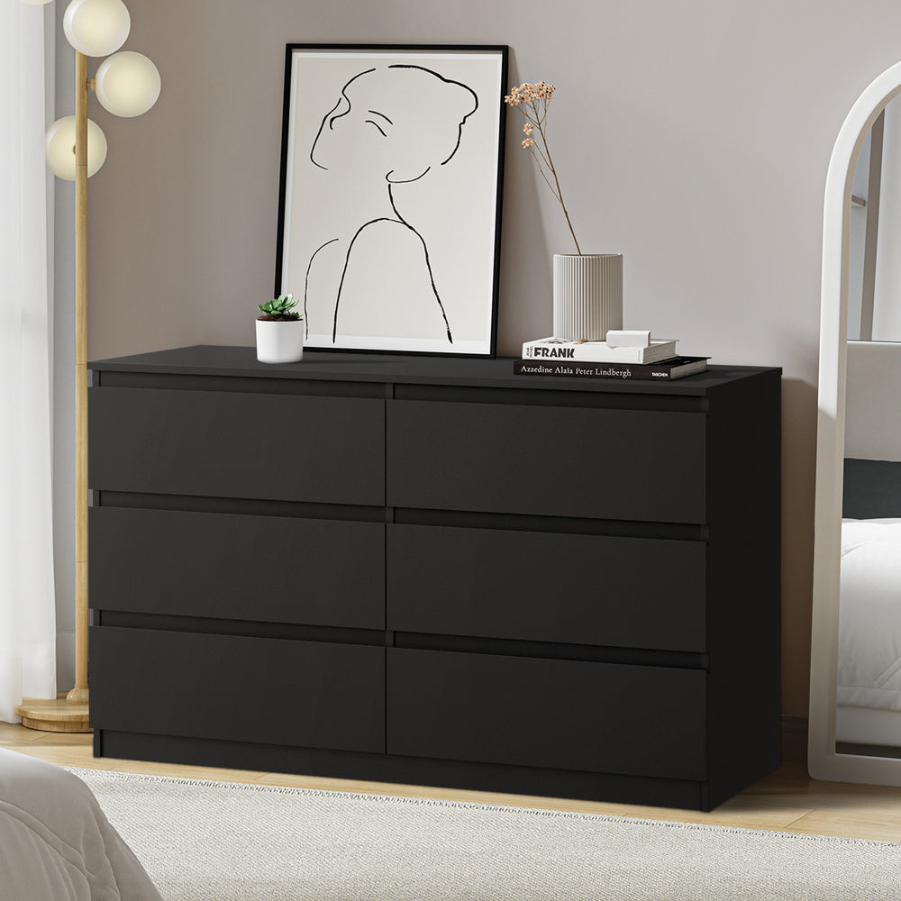 Black Lowboy Dresser Table with 6 Chest of Drawers