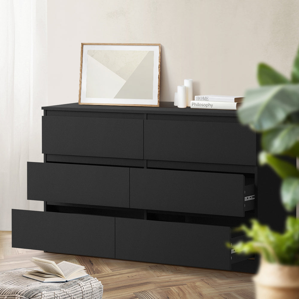 Black Lowboy Dresser Table with 6 Chest of Drawers