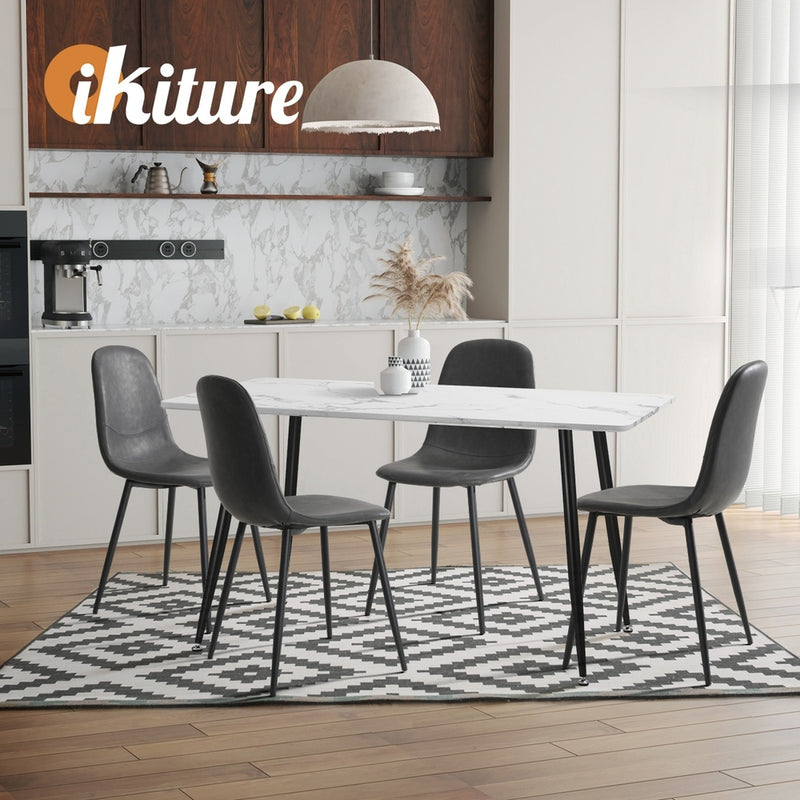 Set of 4 Grey PU Leather Dining Chairs