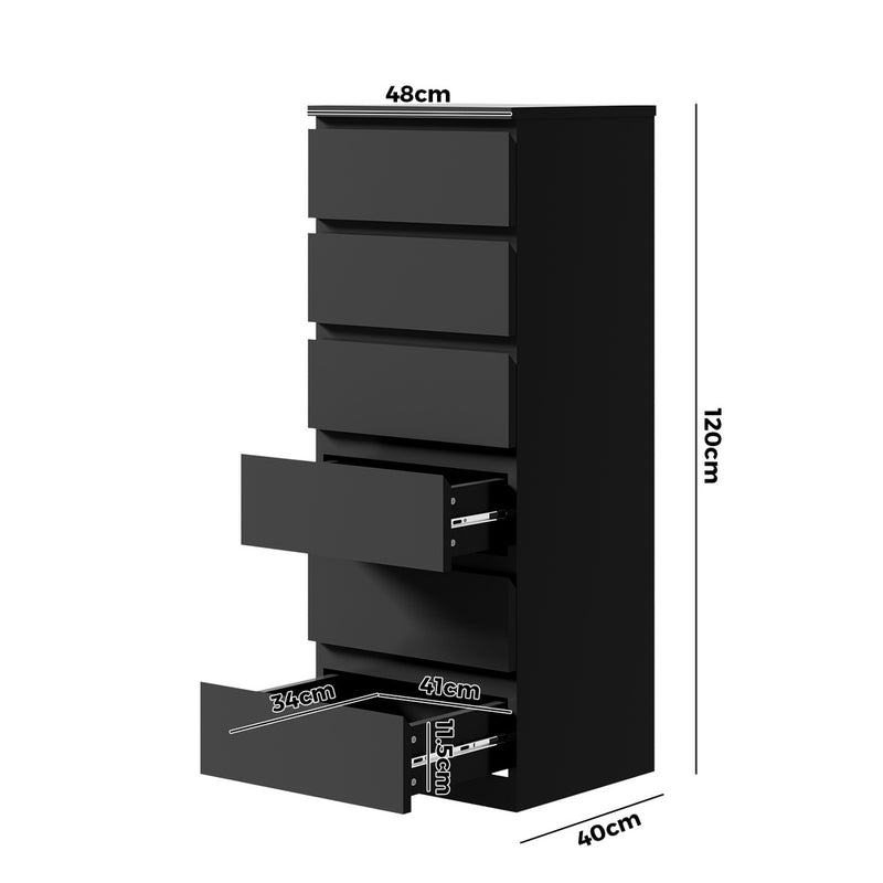 Black Tallboy Dresser Table with 6 Chest of Drawers