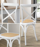 Set of 2 White Solid Wood Crossback Dining Chairs with Rattan Seat