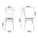 Set of 2 White Solid Wood Crossback Dining Chairs with Rattan Seat