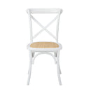 Set of 2 White Solid Wood Crossback Dining Chairs with Rattan Seat
