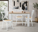 Set of 2 White Solid Wood Crossback Dining Chairs with Rattan Seat
