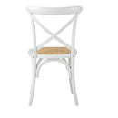 Set of 2 White Solid Wood Crossback Dining Chairs with Rattan Seat