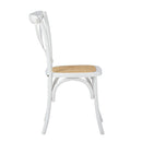 Set of 2 White Solid Wood Crossback Dining Chairs with Rattan Seat