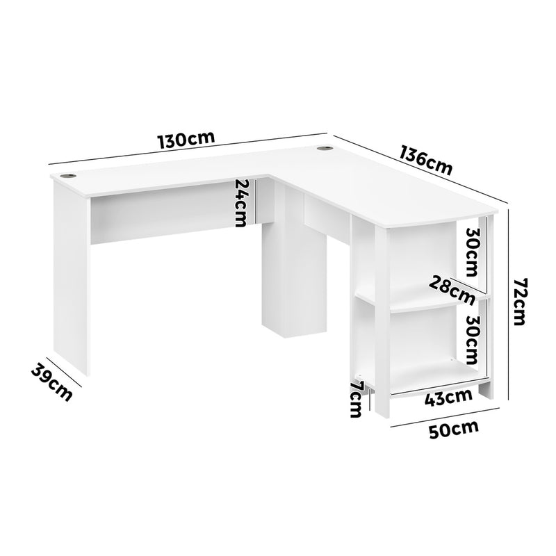 White L-Shaped Computer Desk with Storage Shelves