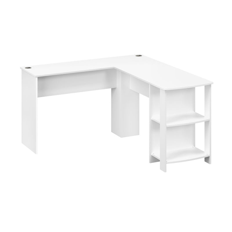 White L-Shaped Computer Desk with Storage Shelves