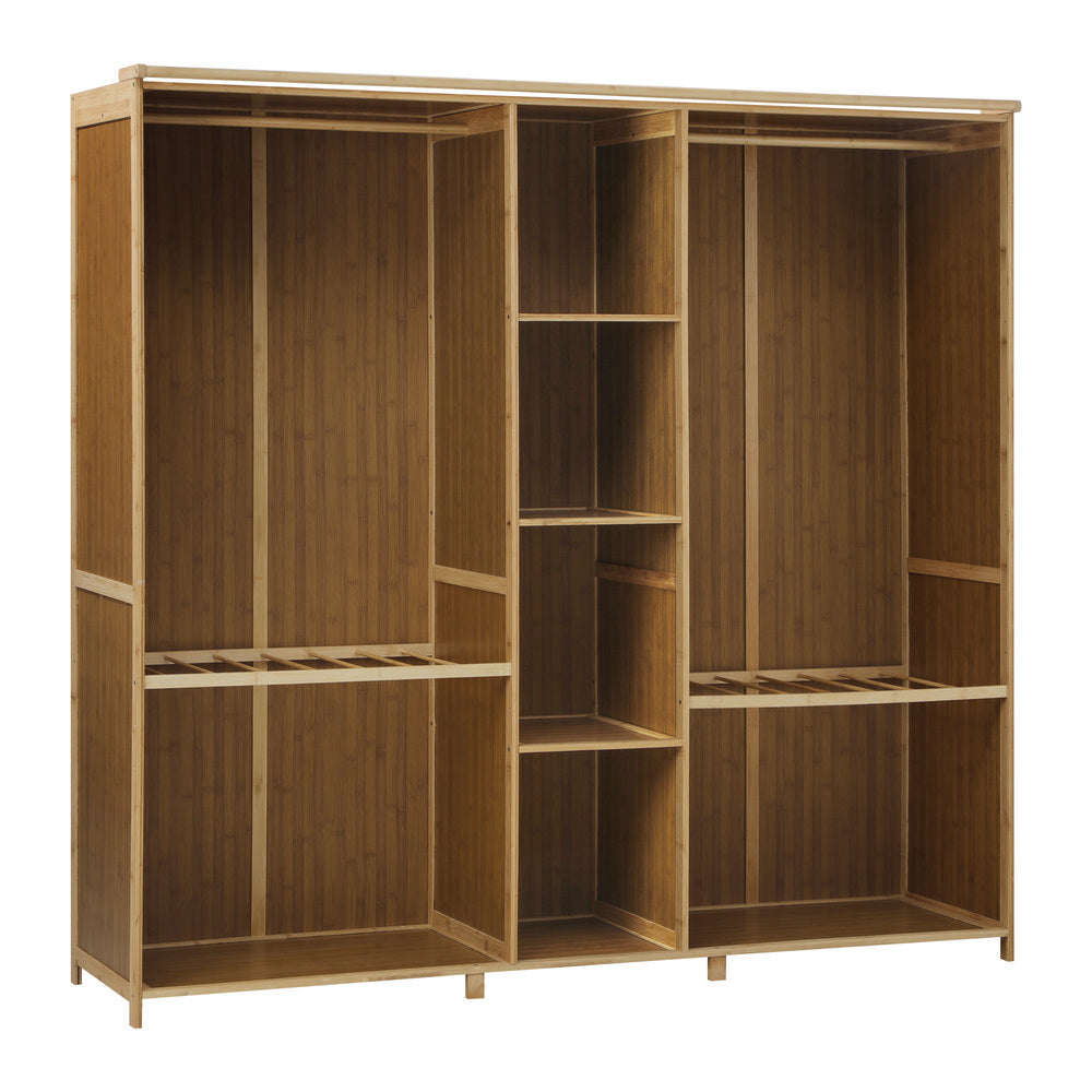 Open Bamboo Wardrobe with Clothes Storage and Hanging Rail