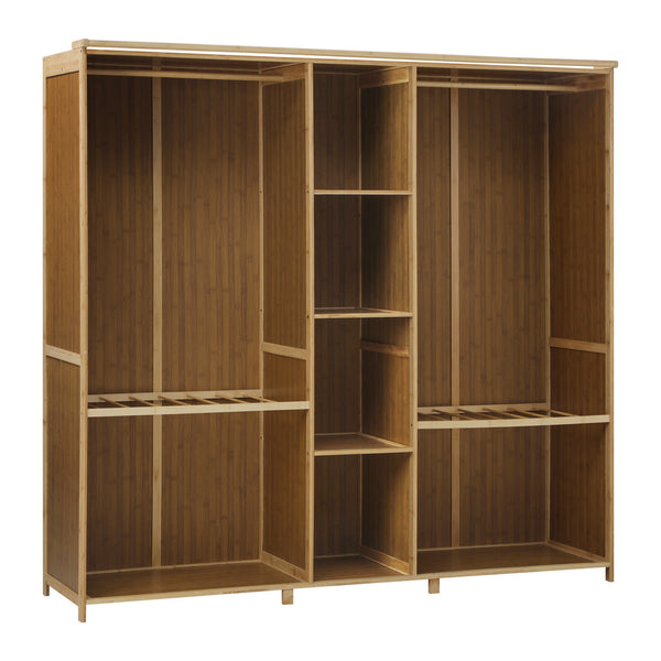 Open Bamboo Wardrobe with Clothes Storage and Hanging Rail