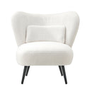 White Boucle Wingback Lounge Chair with Lumbar Pillow