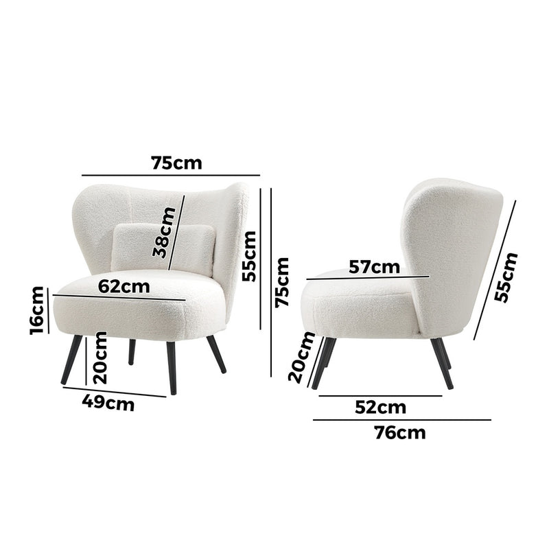White Boucle Wingback Lounge Chair with Lumbar Pillow