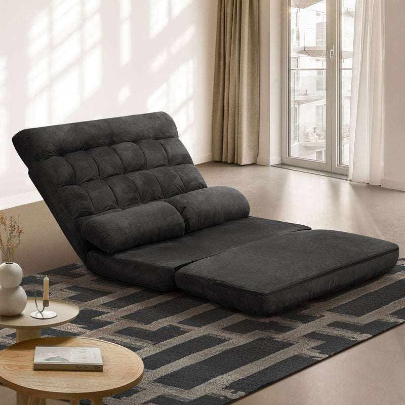 Charcoal Folding 2 Seater Floor Recliner Lounge Sofa Bed