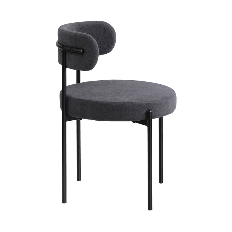 Set of 2 Dark Grey Boucle Dining Chairs with Seat and Backrest