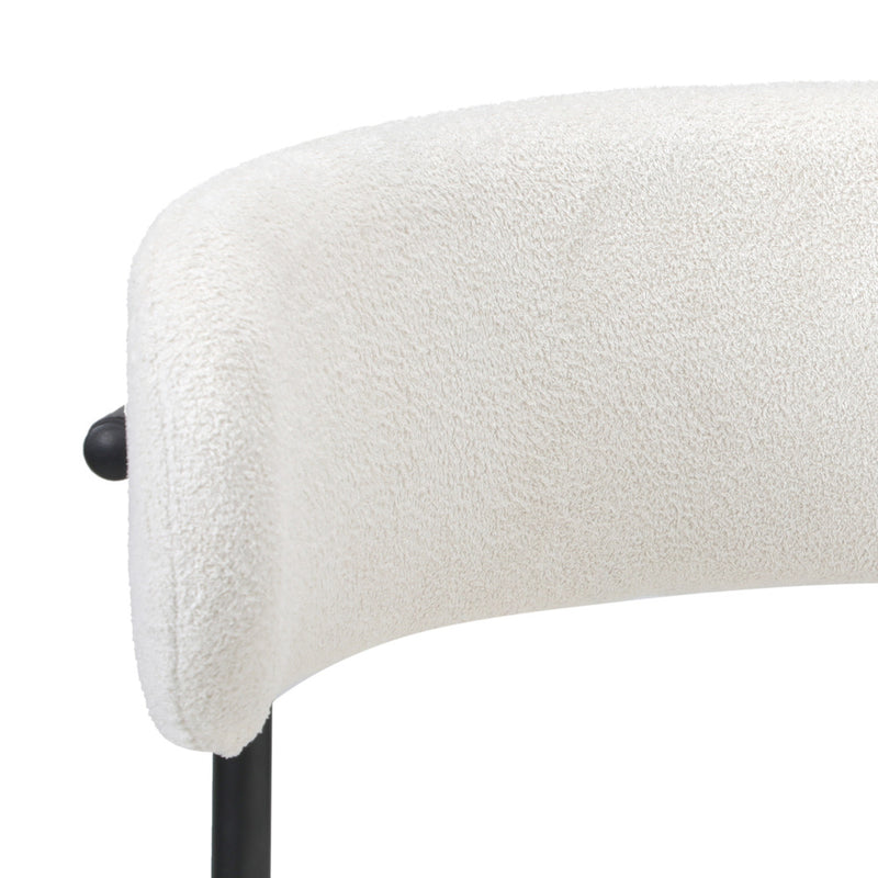 Set of 2 White Boucle Dining Chairs with Seat and Backrest