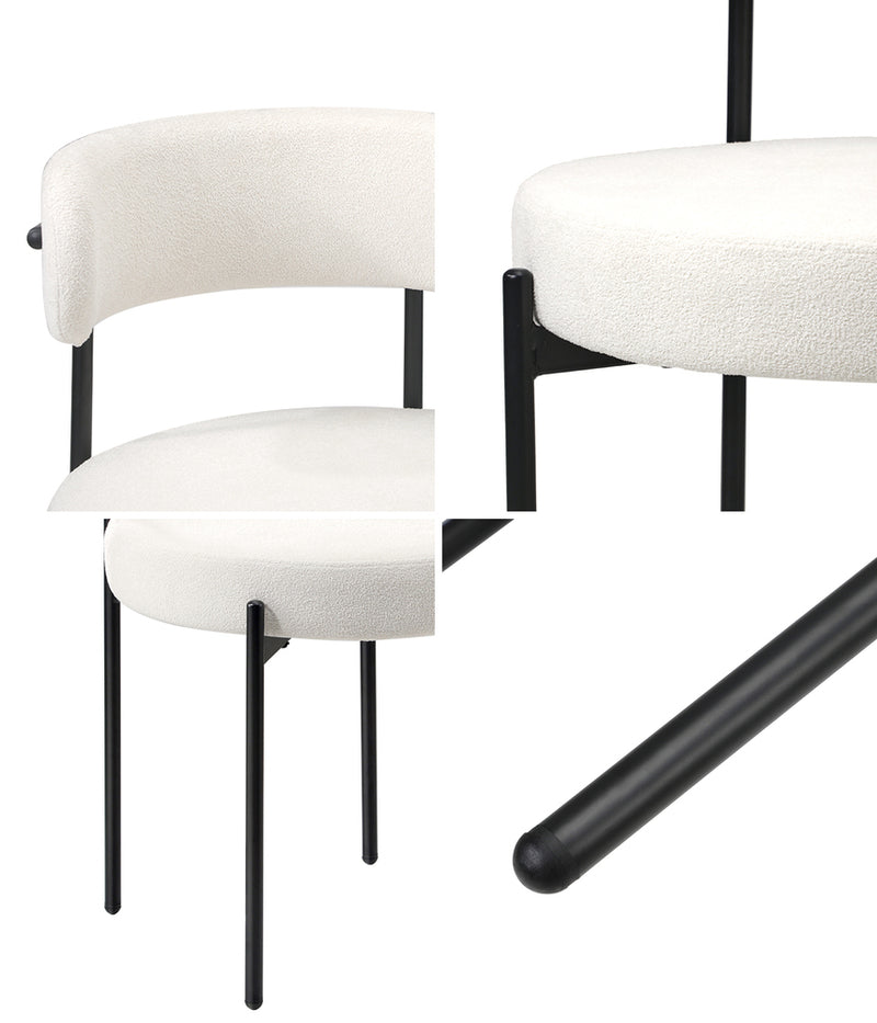 Set of 2 White Boucle Dining Chairs with Seat and Backrest