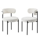 Set of 2 White Boucle Dining Chairs with Seat and Backrest