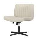Beige PU Leather Mid Back Office Chair with Wide Seat