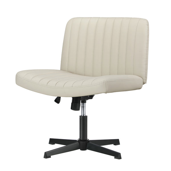 Beige PU Leather Mid Back Office Chair with Wide Seat