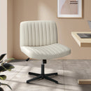Beige PU Leather Mid Back Office Chair with Wide Seat