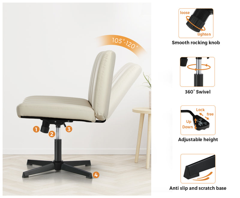 Beige PU Leather Mid Back Office Chair with Wide Seat