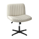Beige PU Leather Mid Back Office Chair with Wide Seat