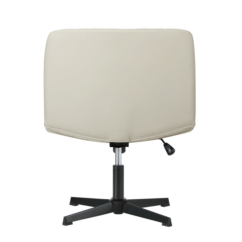 Beige PU Leather Mid Back Office Chair with Wide Seat