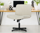 Beige PU Leather Mid Back Office Chair with Wide Seat