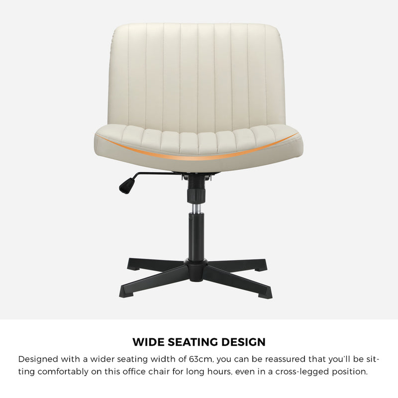 Beige PU Leather Mid Back Office Chair with Wide Seat