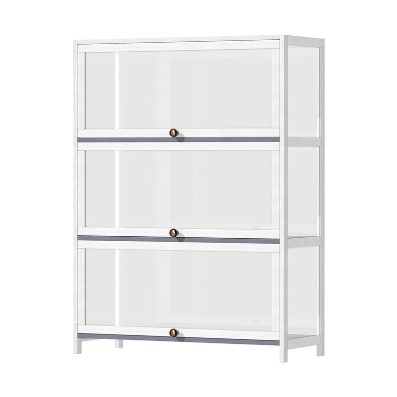 White Display Cabinet with 3 Tiers and Clear Door