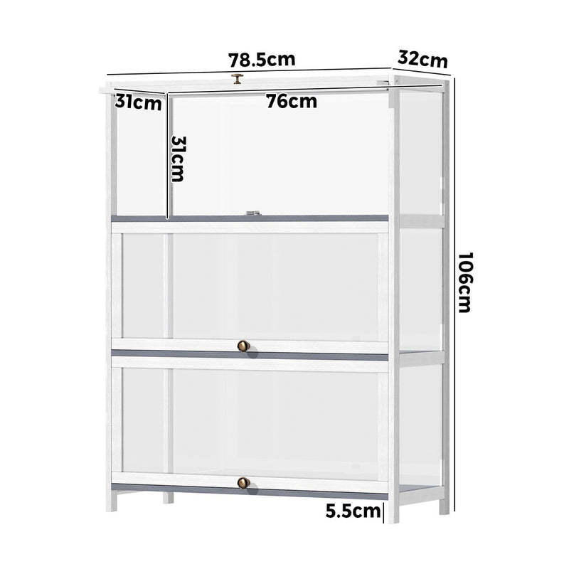 White Display Cabinet with 3 Tiers and Clear Door