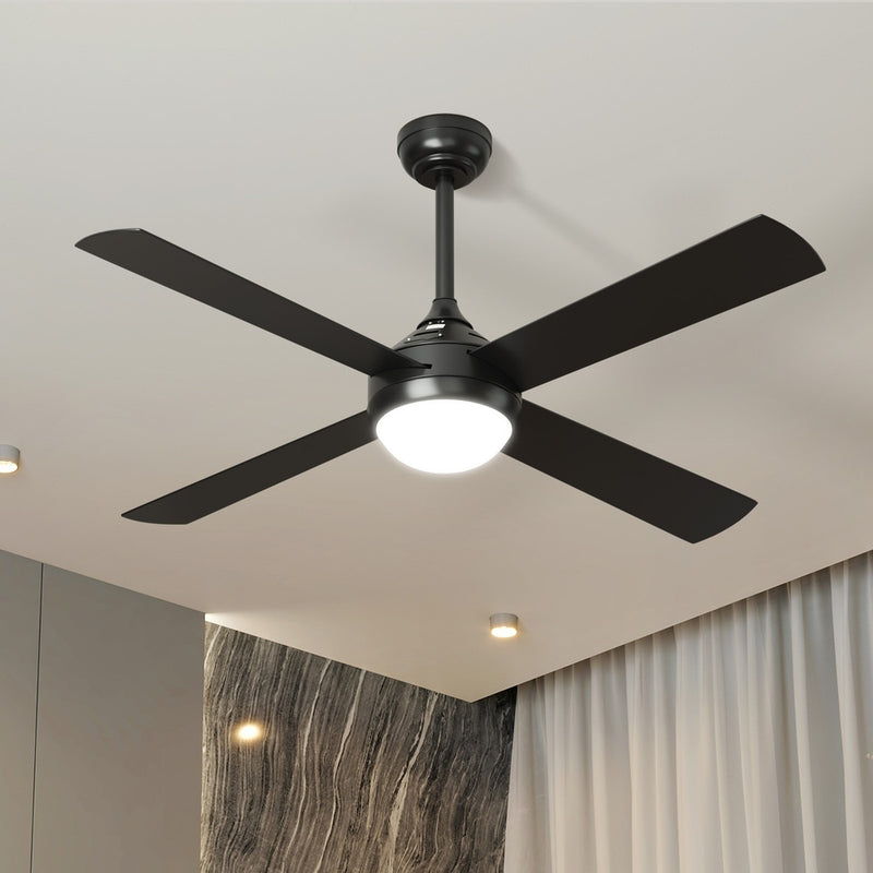 52 Inch Black AC Ceiling Fan with Light Remote Control and 4 Blades