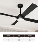 52 Inch Black AC Ceiling Fan with Light Remote Control and 4 Blades